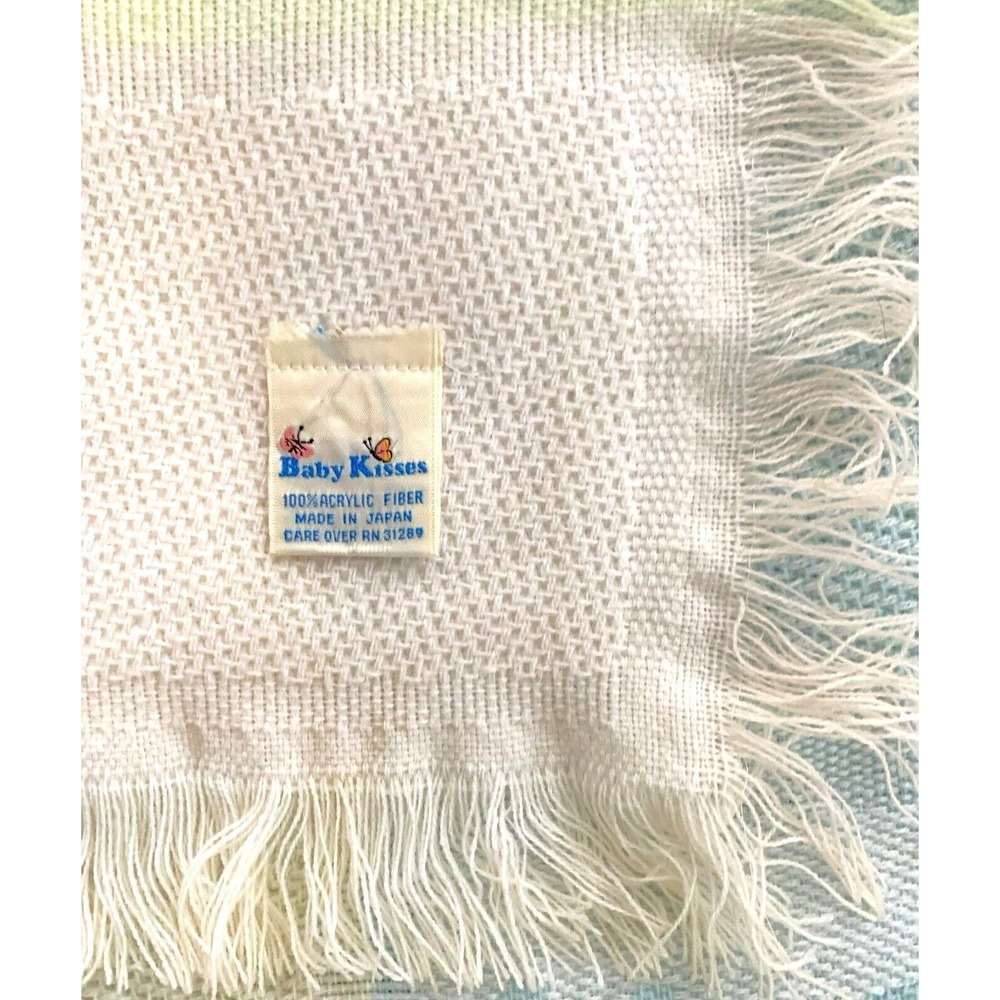 Baby Kisses BUNNY Child's Blanket Reverse Woven Fringed NOS Vintage 1960s Japan - Picture 6 of 9